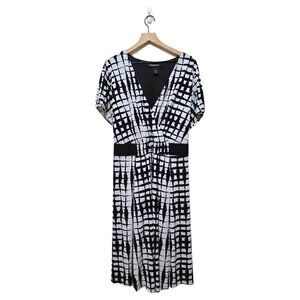 Lane Bryant Black & White Geometric Wrap Top Tie Waist Midi Dress Sz 26/28